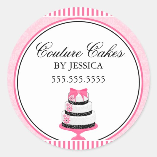 Couture Cakes Roze Bakkerij Box Seals Ronde Sticker (Voorkant)