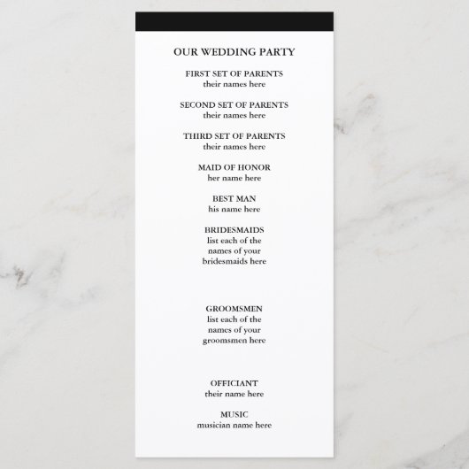 Couture élégante | Programme de mariage noir et bl (Dos)