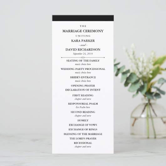 Couture élégante | Programme de mariage noir et bl (Debout devant)