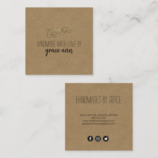 Couture rustique | Needle Kraft Carré Carte de vis (Devant / Derrière)