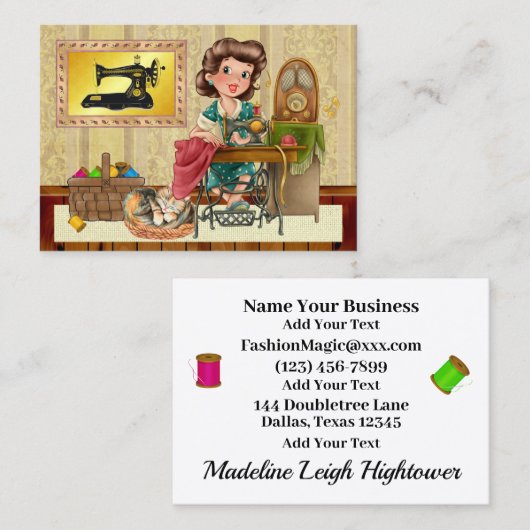 Couture / Seamstress / Carte de visite de mode (Devant / Derrière)