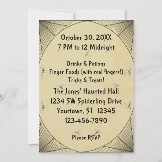 Couvert par les araignées Invitation de fête d'Hal (Dos)