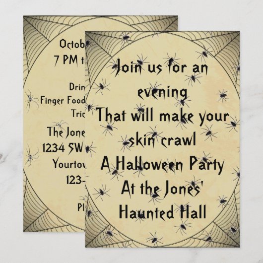 Couvert par les araignées Invitation de fête d'Hal (Devant / Derrière)