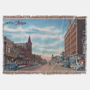 Couverture 1930 Michigan Main Street Throw Blanket