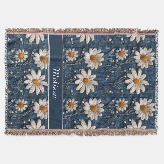 Couverture 3D Daisy Embroidery Denim Custom Blanket (Devant)