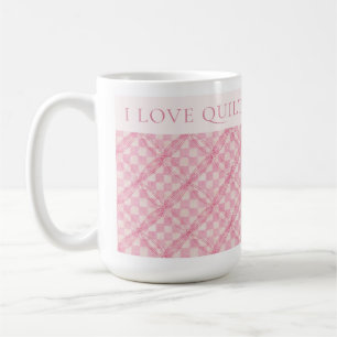 COUVERTURE À CARREAUX ROSES Mug Blanc Élevé + Text
