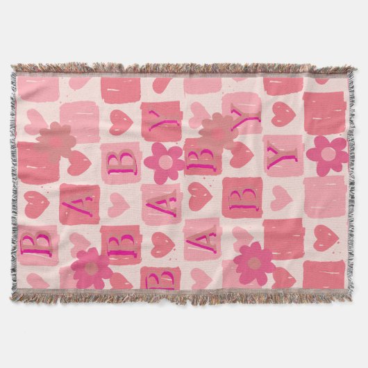 Couverture à damiers bébé rose et rouge (Devant)