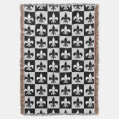Couverture à damiers Blanc Noir Fleur-De-Lis Motif (devant Vertical)