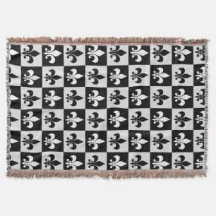 Couverture à damiers Blanc Noir Fleur-De-Lis Motif