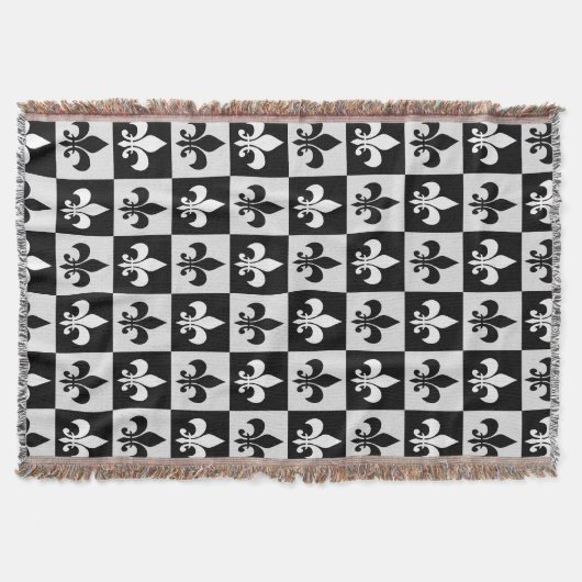 Couverture à damiers Blanc Noir Fleur-De-Lis Motif (Devant)