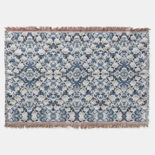 Couverture à motif damassé floral bleu (Devant)