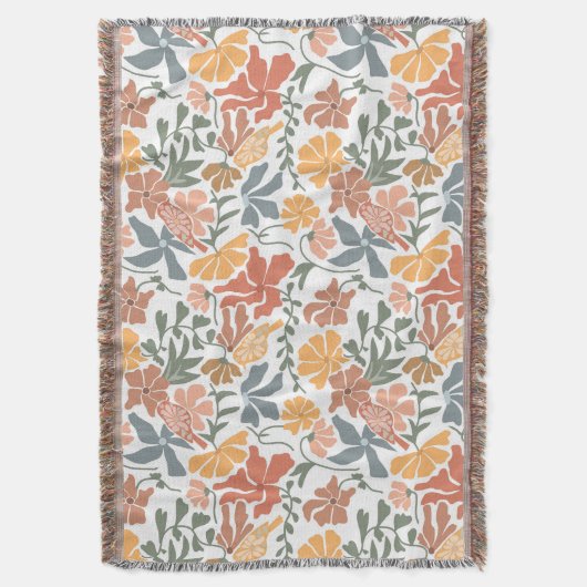 Couverture Abstrait Floral & Oiseaux Mi-siècle Motif moderne (devant Vertical)