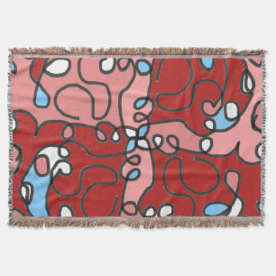 Couverture Abstrait Floral rouge, rose et bleu
