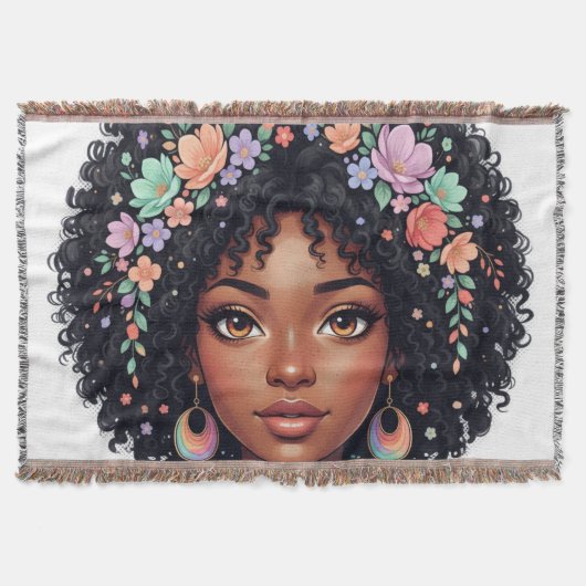 Couverture Adorable Fille Noire avec Couronne de Fleurs Afro (Devant)