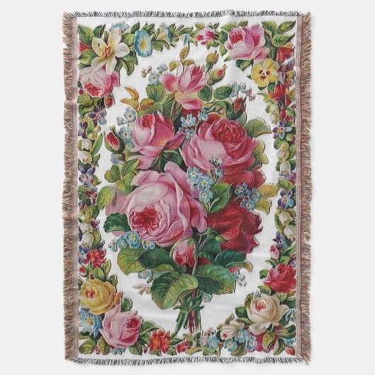 Couverture Afghan rose de bouquet de cru (devant Vertical)