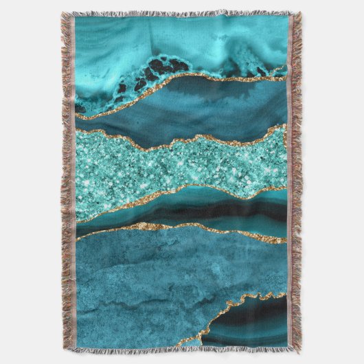 Couverture Agate Turquoise Blue Gold Parties scintillant Marb (devant Vertical)