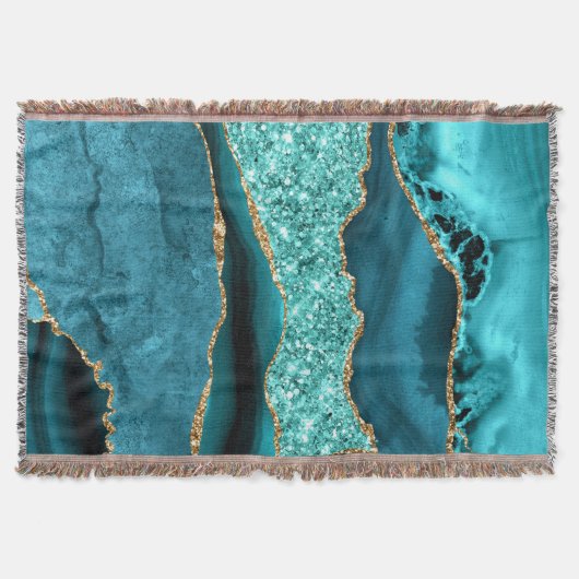 Couverture Agate Turquoise Blue Gold Parties scintillant Marb (Devant)