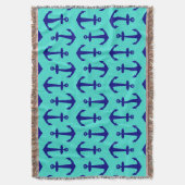 Couverture Ancre Bleue Marine Sur Décor Côtier Turquoise (devant Vertical)