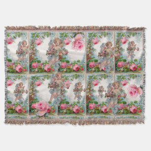 COUVERTURE ANGE ROMANTIQUE RASSEMBLANT ROSES ET FLEURS ROSES