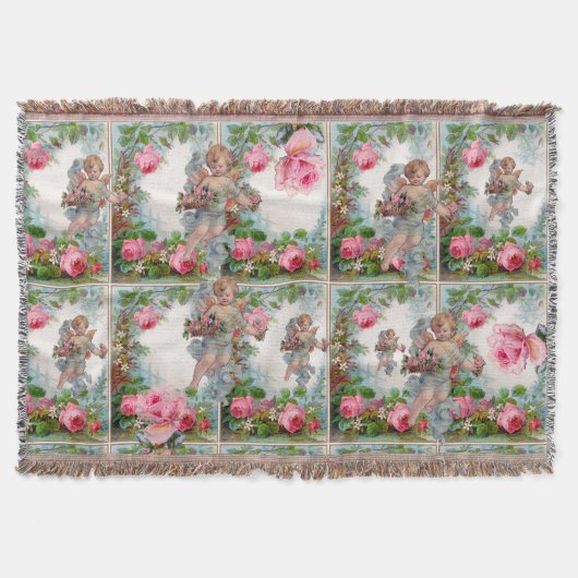 COUVERTURE ANGE ROMANTIQUE RASSEMBLANT ROSES ET FLEURS ROSES (Devant)