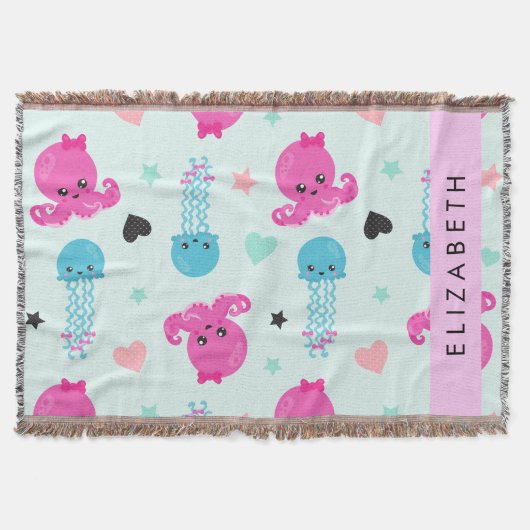 Couverture Animaux de mer, poulpe, méduse, Coeurs, Votre nom (Devant)