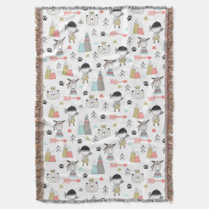 Couverture Animaux mignons de région boisée et motif indien
