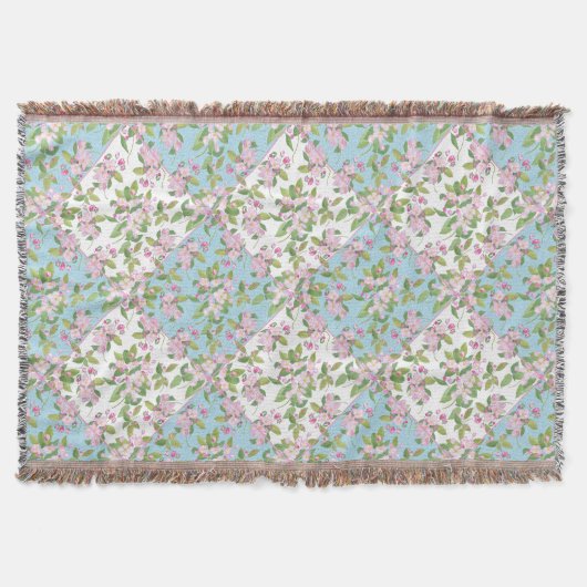Couverture Apple Blossom sur Sky Blue et White Faux Patchwork (Devant)