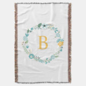 Couverture Aqua et Yellow Monogramme Floral Wreath (devant Vertical)