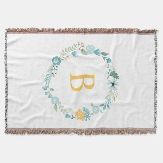 Couverture Aqua et Yellow Monogramme Floral Wreath (Devant)