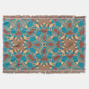 Couverture Aqua Gold Tribal Géométrique Tissé Lait Blanche