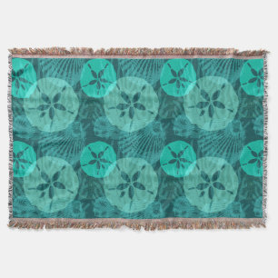 Couverture Aqua Sand Dollars Coquillages Motif sur Vert foncé