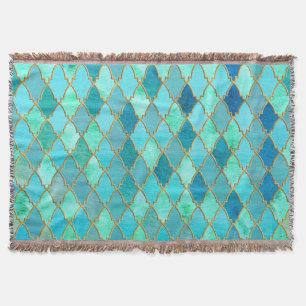 Couverture Aqua Turquoise Mint Gold Oriental Marocain Carrela