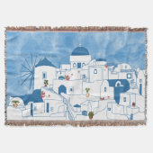 Couverture Aquarelle bleue et blanche Santorin Grèce (Devant)