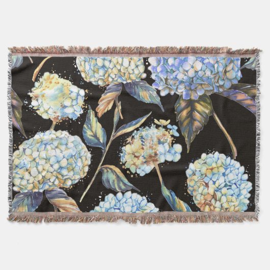 Couverture Aquarelle Blue Hydrangea : Motif foncé sans couleu (Devant)