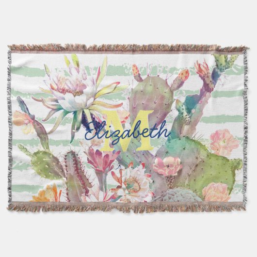Couverture Aquarelle Cactus Floral Stripes Design (Devant)