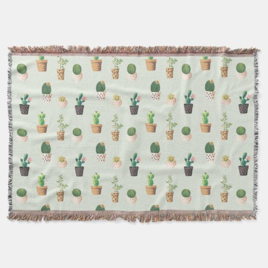 Couverture Aquarelle Cactus Motif Mint Vert (Devant)