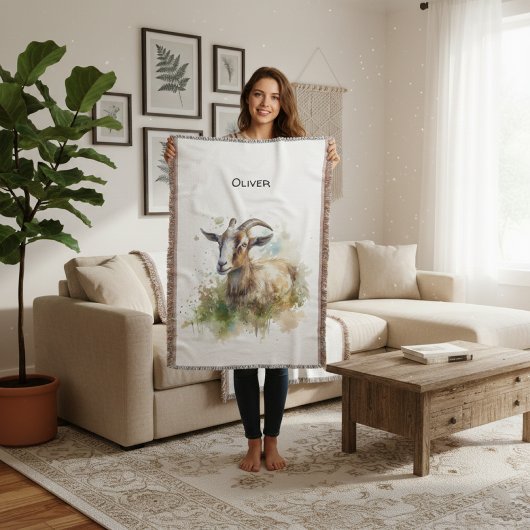Couverture Aquarelle Chèvre de ferme, sur mesure