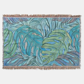 Couverture Aquarelle couleur bleu vert tropical feuille