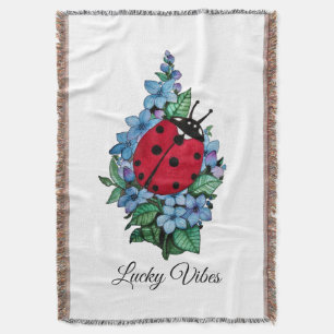 Couverture Aquarelle Cute Ladybird Avec Fleurs Bleues Sauvage