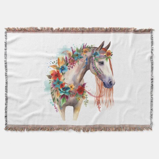 Couverture Aquarelle Fleur Boho Horse Pastel (Devant)