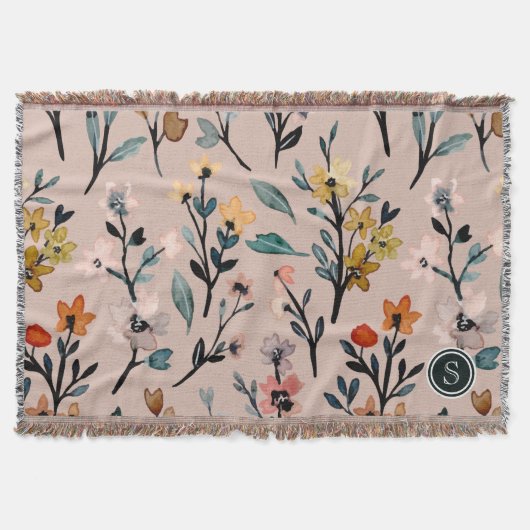 Couverture Aquarelle florale Boho Rose Dusty personnalisée (Devant)