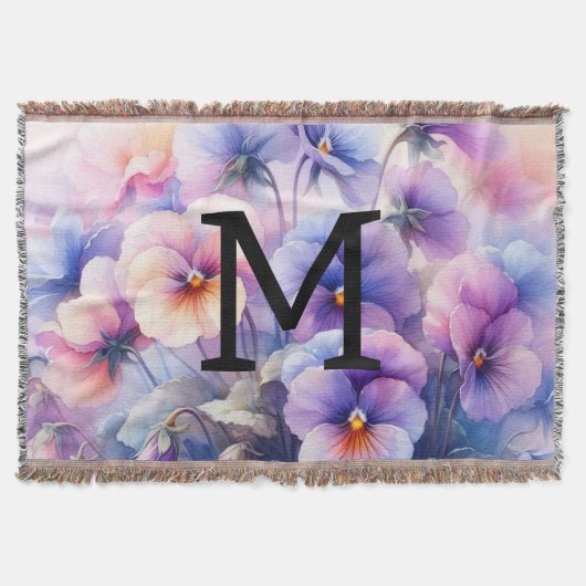 Couverture Aquarelle florale monogramme rose pourpre panses (Devant)