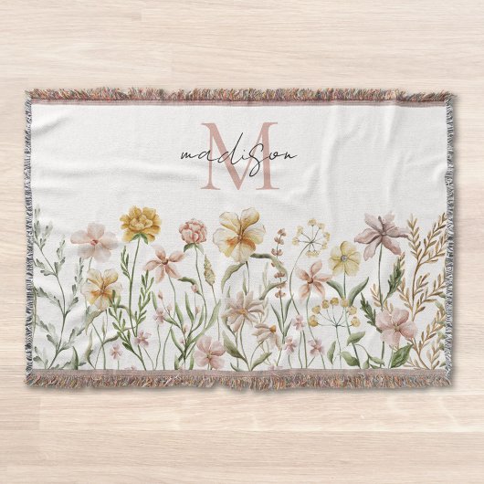 Couverture Aquarelle monogramme Fleur sauvage Floral de prair