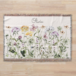 Couverture Aquarelle Monogramme Jardin Fleur sauvage coloré