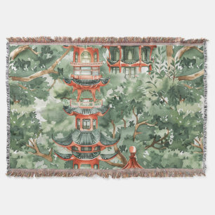 Couverture Aquarelle Pagode asiatique dans paysage verdoyant