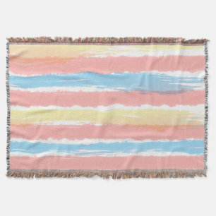 Couverture Aquarelle rose Bleu Jaune Rayures d'été