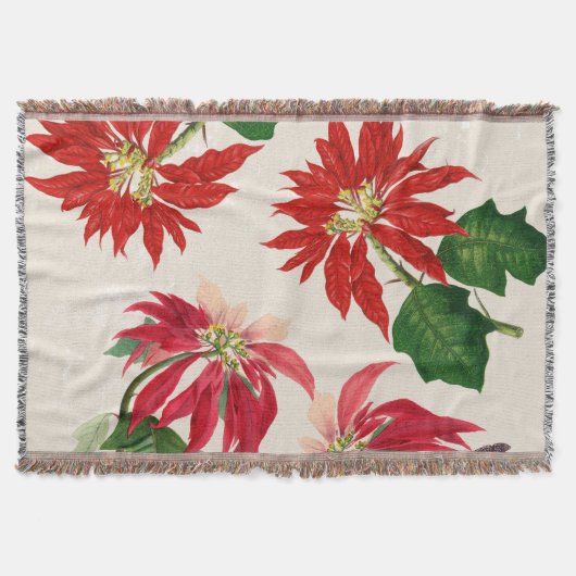 Couverture Aquarelle rouge rustique Poinsettia Flore Verdure (Devant)
