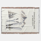 Couverture Aquarelle rustique Ski neige montagne hiver (Devant)