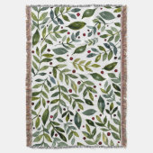 Couverture Aquarelle verte branches saisonnières et baies (devant Vertical)