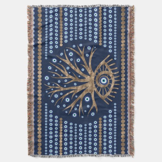 Couverture Arbre à oeil grec - Mati Mataki or et bleu foncé (devant Vertical)